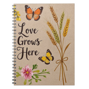 Bohemian Wildflowers, butterflies, wheat stalks Notebook