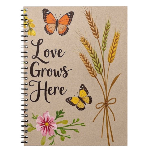 Bohemian Wildflowers, butterflies, wheat stalks Notebook (Front)