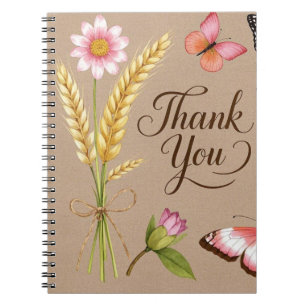 Bohemian Wildflowers, butterflies, wheat stalks Notebook