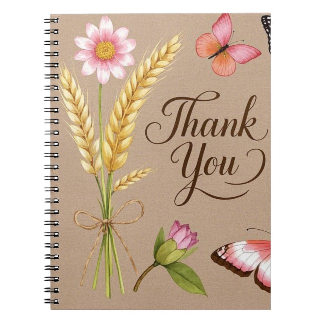 Bohemian Wildflowers, butterflies, wheat stalks Notebook (Front)