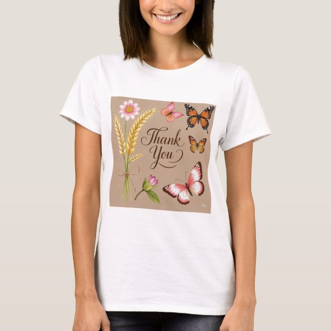 Bohemian Wildflowers, butterflies, wheat stalks T-Shirt (Front)