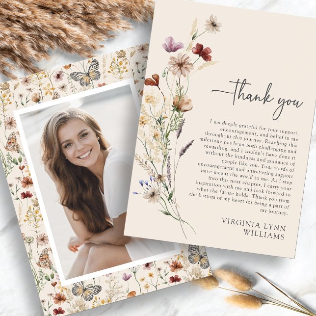 Bohemian Wildflowers Graduation Thank You Card (Bohemian Wildflowers Picture Graduation Thank You Card by Painted Paperie
)