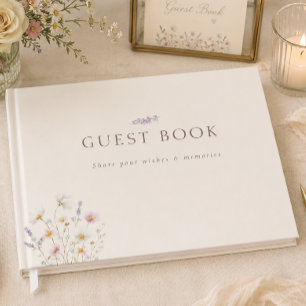 Bohemian Wildflowers Lavender Sprig Wedding Guest  Book