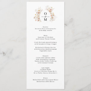 Bohemian Wildflowers Wreath Monogram Wedding Menu
