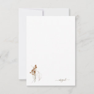 Bohemian Wispy Floral Custom Name Blank Thank You Card