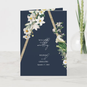Bohemian Wood Floral Blue Wedding Order of Service Programme