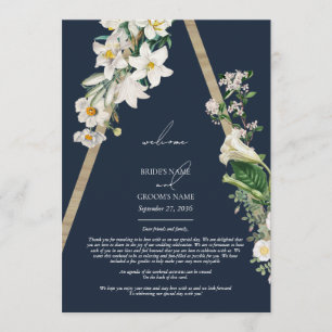 Bohemian Wood Florals Blue Wedding Itinerary Programme
