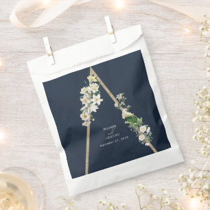 Bohemian Wood Pyramid White Florals Blue Wedding Favour Bags