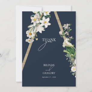 Bohemian Wood Pyramid White Florals Blue Wedding Thank You Card