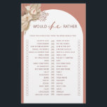 Bohemian would she rather bridal shower game flyer<br><div class="desc">Designed to coordinate with our Boho Terracotta Pampas Grass Collection, this bohemian style would she rather bridal shower game features the trendy & popular arch in terracotta hues. For more advanced customisation of this design, e.g. changing layout, font or text size please click the "CUSTOMIZE" button above. Please contact me...</div>