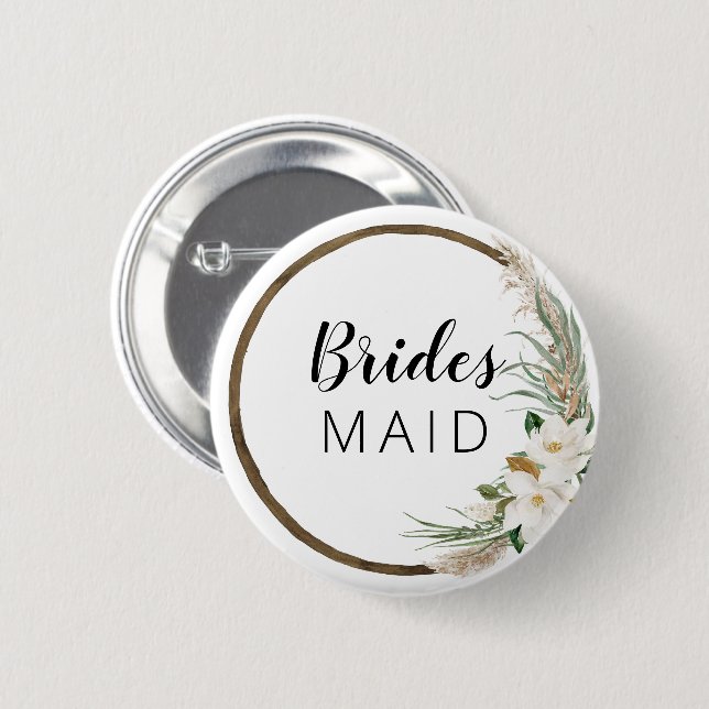 Bohemian Wreath Bridal Party Button Bridesmaid (Front & Back)