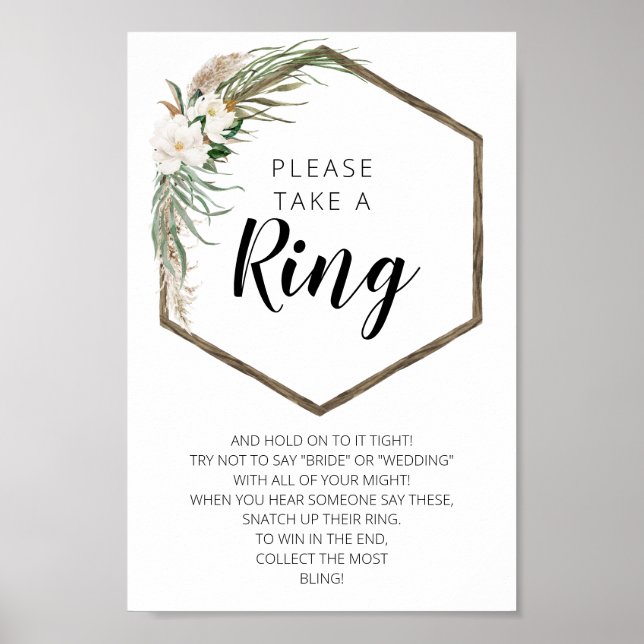 Bohemian Wreath Bridal Shower Ring Game Poster (Front)