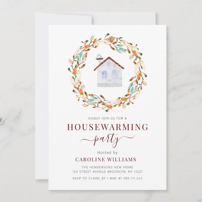 bohemian wreath housewarming  invitation (Front)