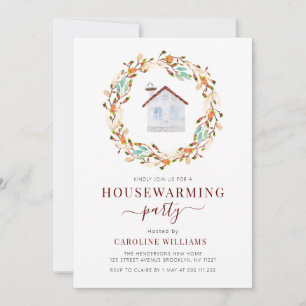 bohemian wreath housewarming  invitation