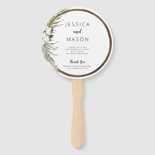 Bohemian Wreath Wedding Fan Program (Front)