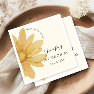Bohemian Yellow Daisy First Birthday Napkin