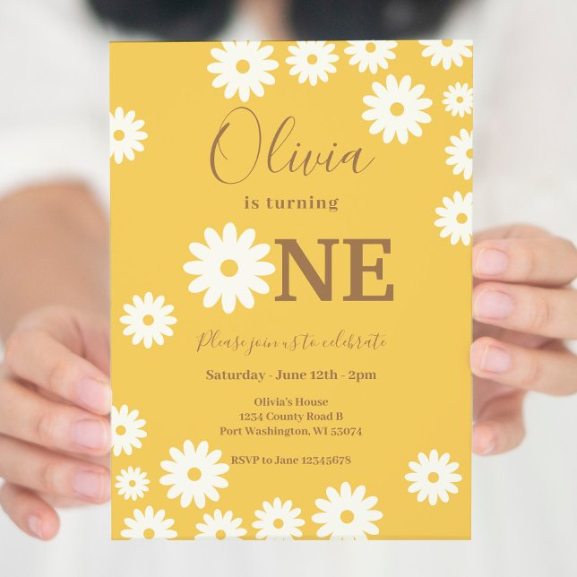 Bohemian Yellow Daisy Floral 1st Birthday Party Invitation (Creator Uploaded)