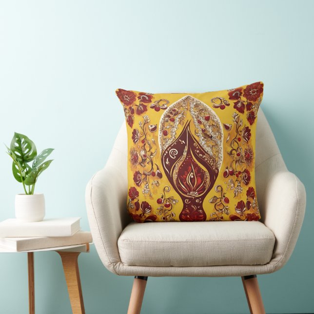 Bohemian Yellow & Maroon Floral Pillow (Chair)