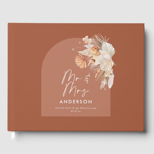 Bohenian boho rust terracotta wedding mr and mrs guest book (Front)