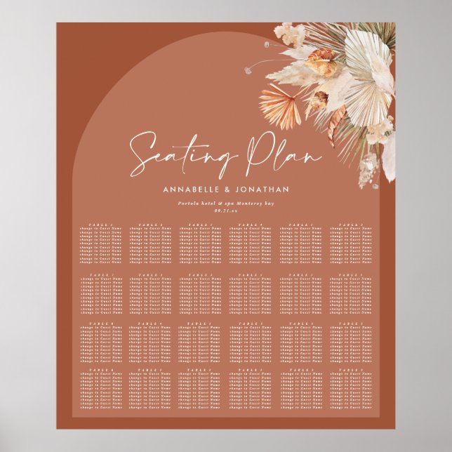 Bohenian boho rust terracotta wedding seating plan poster (Front)
