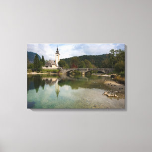 Bohinj lake with church in Slovenia canvas print
