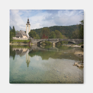 Bohinj lake with church in Slovenia magnet