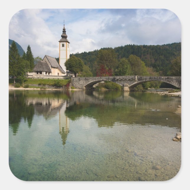 Bohinj lake with church in Slovenia sticker (Front)