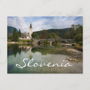 Bohinj lake with church, Slovenia double text card
