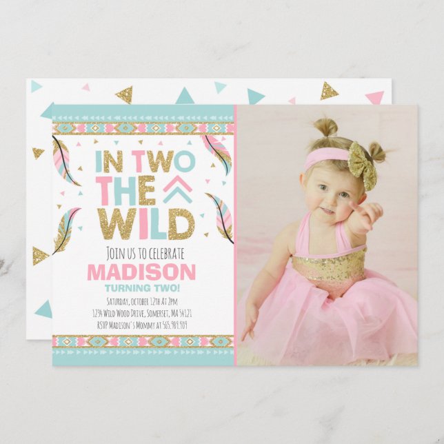 Boho 2nd Birthday Invitation In Two The Wild Party (Front/Back)
