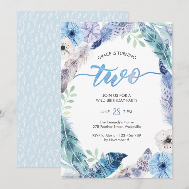 Boho 2nd Birthday party Invitation (Front/Back)
