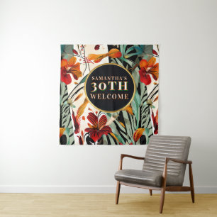 Boho 30th Birthday Welcome Sign Floral Square Tapestry