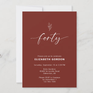 Boho 40th Birthday Terracotta Elegant Invitation