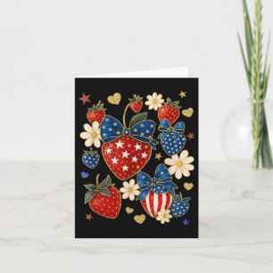 Boho 4th Of July Preppy Strawberry, Usa Patriotic Card