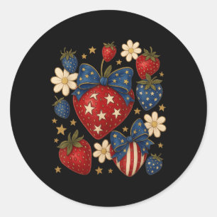 Boho 4th Of July Strawberry Cute Coquette Independ Classic Round Sticker