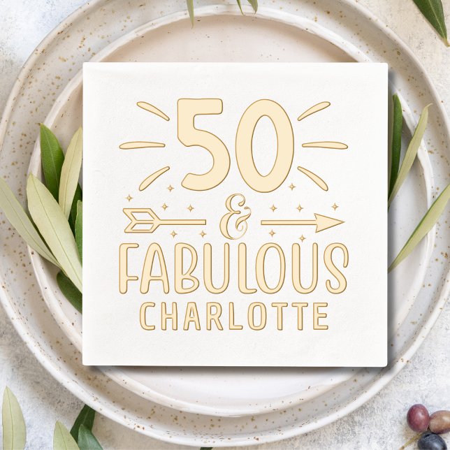 Boho 50 & Fabulous 50th Birthday Personalised Name Foil Napkins (Creator Uploaded)