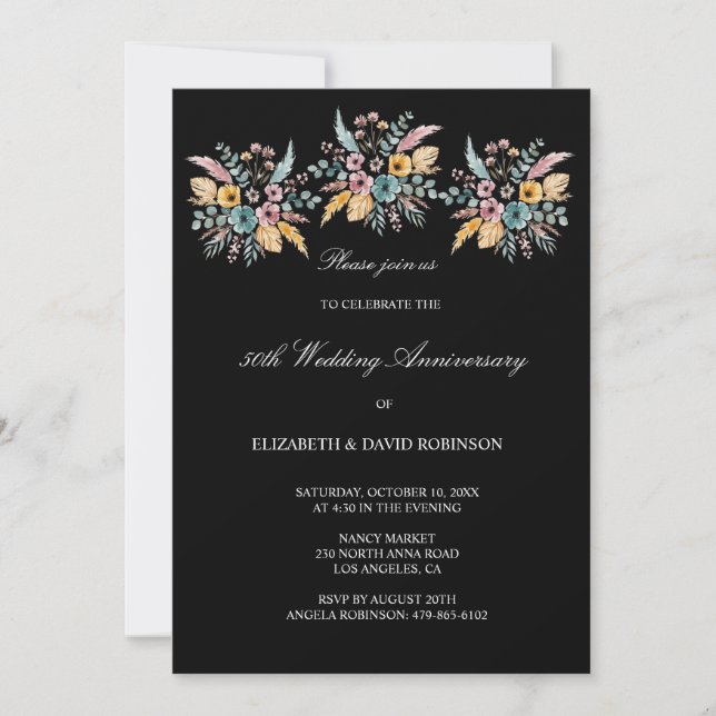 Boho 50th anniversary wedding anniversary  invitation (Front)