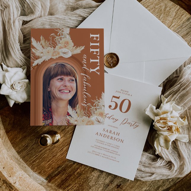 Boho 50th Birthday Photo Invitation (Creator Uploaded)