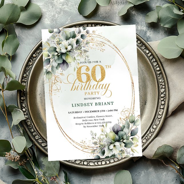 Boho 60th Birthday Greenery Foliage Invite (Boho 60th Birthday Greenery Foliage Invite

)
