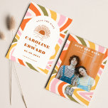 Boho 70s Groovy Wavy Sun Save the Date Qr Code<br><div class="desc">Photo Burnt Orange Sun Retro Boho Save the Date Qr Code</div>