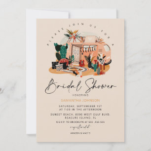 Boho 70s Pampas & Cacti Bridal Shower Invitation