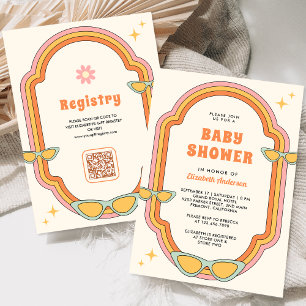 Boho 70s Retro Colourful Groovy Frame Baby Shower Invitation