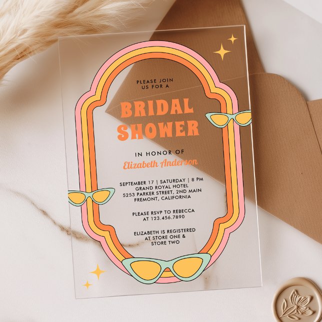 Boho 70s Retro Colourful Groovy Frame Bridal Showe Acrylic Invitations (Creator Uploaded)