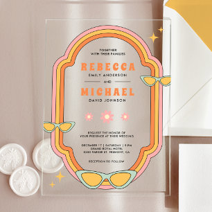 Boho 70s Retro Colourful Groovy Frame Wedding Acrylic Invitations