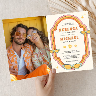 Boho 70s Retro Colourful Groovy Frame Wedding Invitation