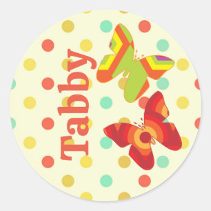 Boho 70's stripe polka dot butterfly orange classic round sticker
