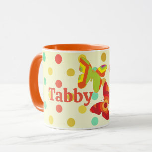Boho 70's stripe polka dot butterfly orange  mug