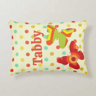 Boho 70's stripe polka dot butterfly orange yellow decorative cushion