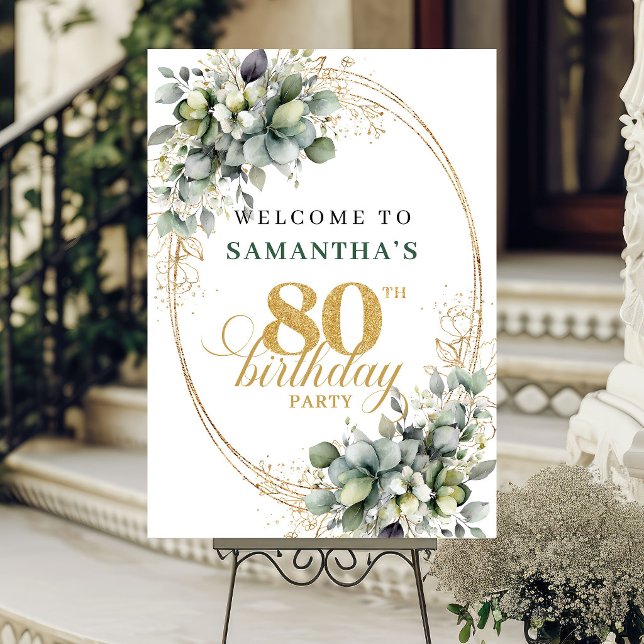 Boho 80th Dusty Green Foliage Welcome Poster (Boho 80th Dusty Green Foliage Welcome Poster)