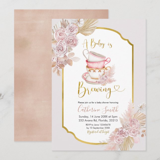 Boho a Baby is Brewing Baby Shower Invitation (Front/Back)