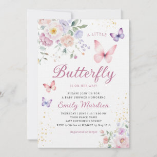 Boho A Little Butterfly Floral Girl Baby Shower Invitation